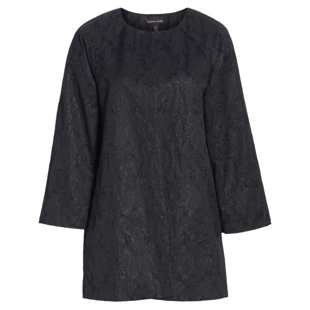 NWT Women Petite Size Small PS Eileen Fisher Metallic Jacquard Collarless Jacket